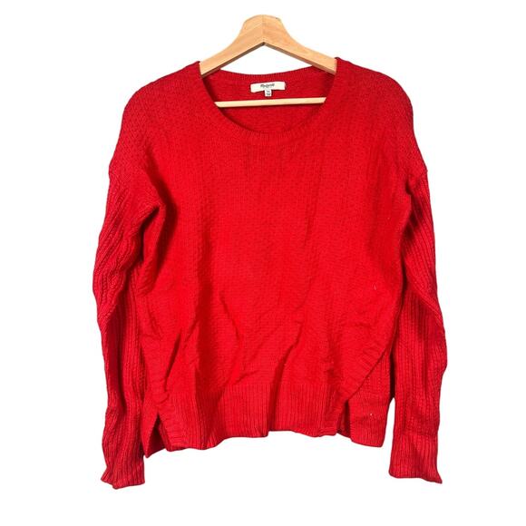 Madewell Sweater Texture Mix Knit Pullover Sweater Bright Berry Women's Size XS - Picture 1 of 8